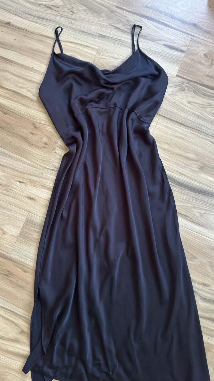 Anthropologie Slip Dress Size 2X Black Satin Midi Cowl Neck